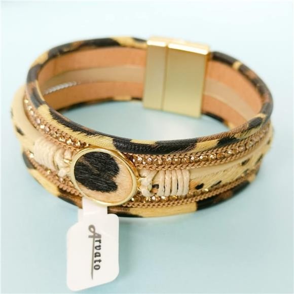 Boho Multi-Layered Leather Wrap Bracelet with Resin Crystal Stone Charms - Picture 5 of 6